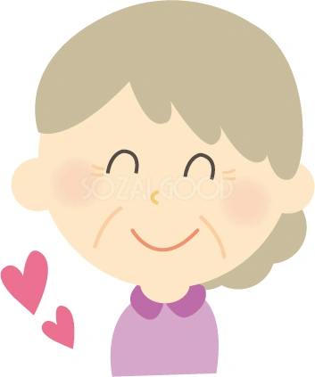 ハートを添えて笑うおばあちゃんのイラスト