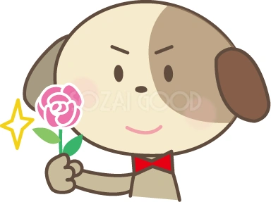 バラを持つ犬のイラスト