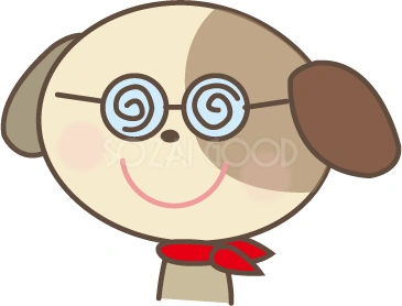 渦巻き眼鏡をかける犬のイラスト
