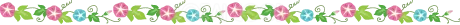 パステルカラーの朝顔と葉を並べた夏の花ライン（背景透過PNG）