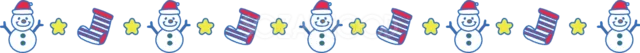 雪だるま・靴下・星を並べた可愛いクリスマスライン（背景透過PNG）