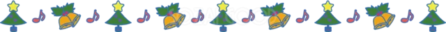 クリスマスツリーと冬の小物を並べたカラフルなライン（背景透過PNG）