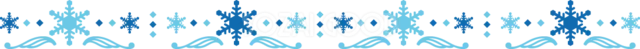 青い雪の結晶と波模様を組み合わせた冬の飾りライン（背景透過PNG）