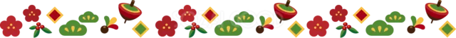梅の花とこまと松飾りを密に並べたお正月ライン（背景透過PNG）