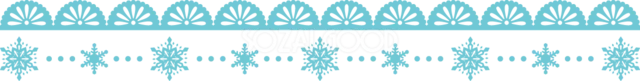 水色のレースと雪の結晶を重ねた冬の飾りライン（背景透過PNG）