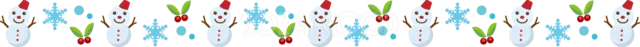 雪だるま・ヒイラギ・雪の結晶を並べた冬のライン（背景透過PNG）