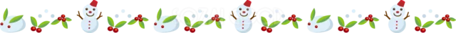 雪だるま・雪うさぎ・赤い実を並べた冬のライン（背景透過PNG）