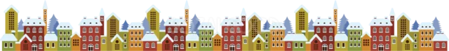 色とりどりの家を並べた冬の街並みライン（背景透過PNG）