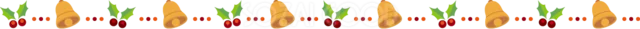 金色のベルとヒイラギを並べたクリスマスライン（背景透過PNG）