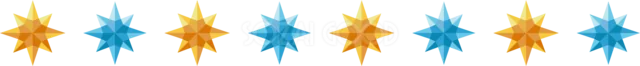 青と金の立体的な北極星を交互に並べた冬ライン（背景透過PNG）