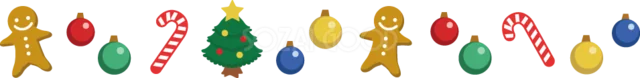 ジンジャーブレッド・オーナメント・ツリーを並べたクリスマスライン（背景透過PNG）