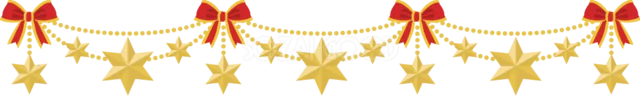 赤いリボンと金色の星をつないだクリスマスガーランド（背景透過PNG）