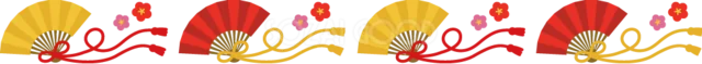 金と赤の扇子に梅の花を添えたお正月ライン（背景透過PNG）