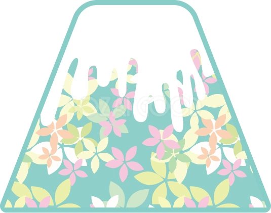 水色と花柄の富士山のイラスト
