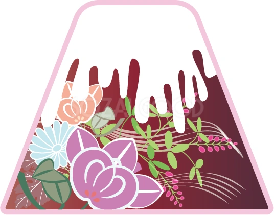 花を飾った桃色の富士山のイラスト