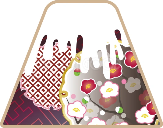 梅と和柄の富士山のイラスト