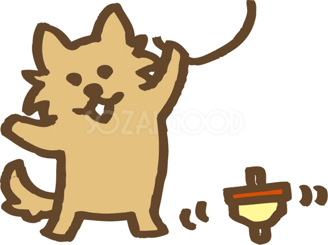 こまで遊ぶ犬のイラスト