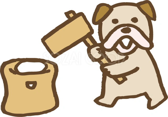 もちつきをする犬のイラスト