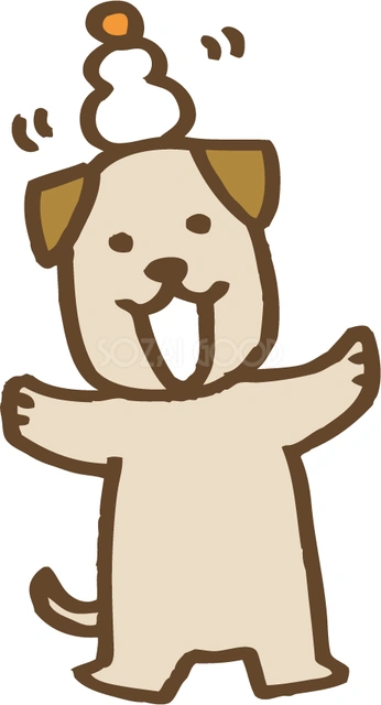 鏡もちを頭に載せた犬のイラスト