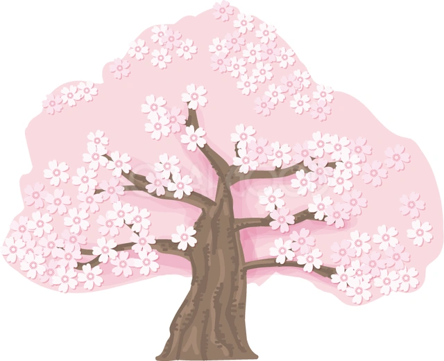 横に枝が広がる桜の木のイラスト