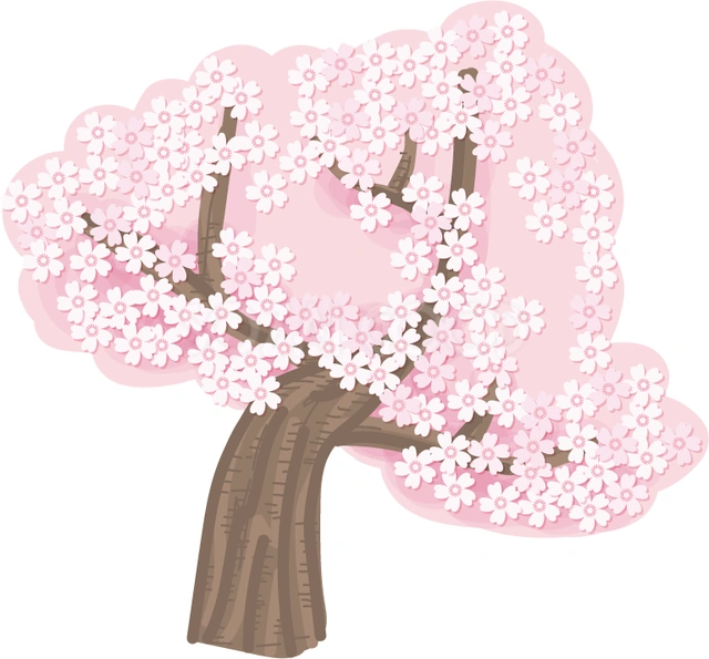 斜めの幹の桜の木のイラスト