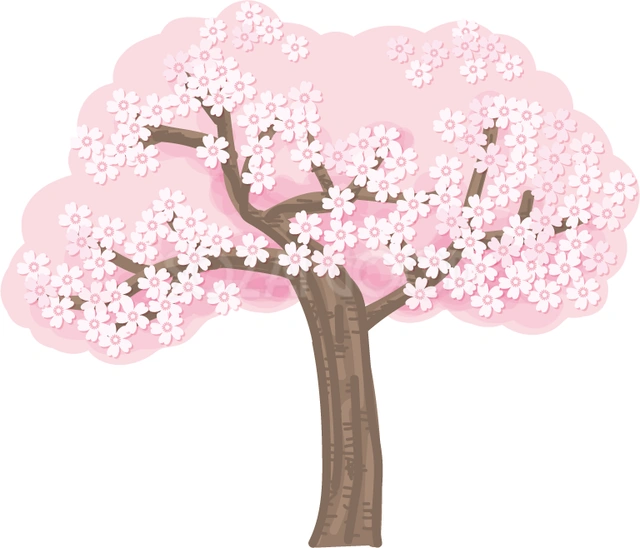 横長の樹冠の桜の木のイラスト