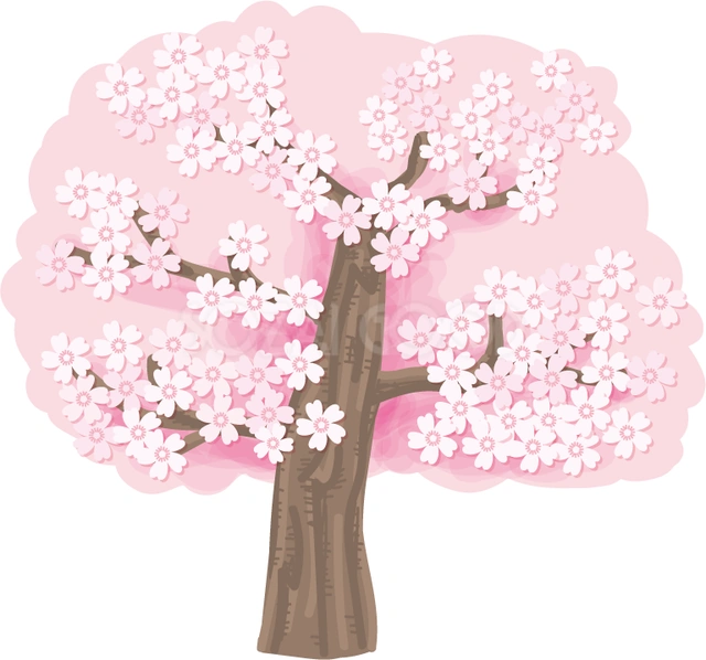 まっすぐな幹の桜の木のイラスト