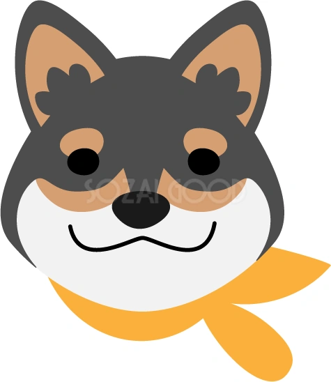 黄色のスカーフを付けた黒柴のイラスト