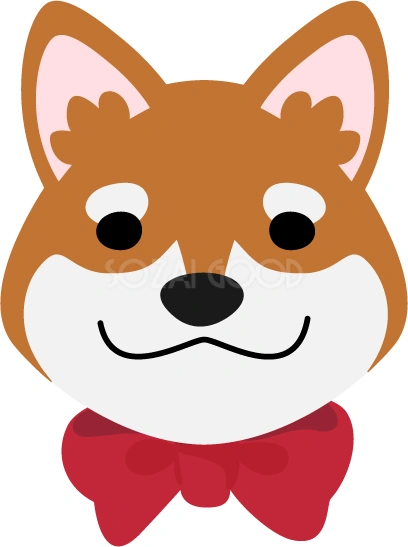 赤い蝶ネクタイを付けた柴犬のイラスト
