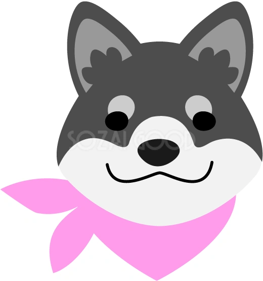ピンクのスカーフを付けた黒い柴犬のイラスト