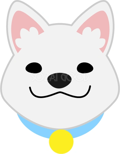青い首輪を付けた白柴のイラスト