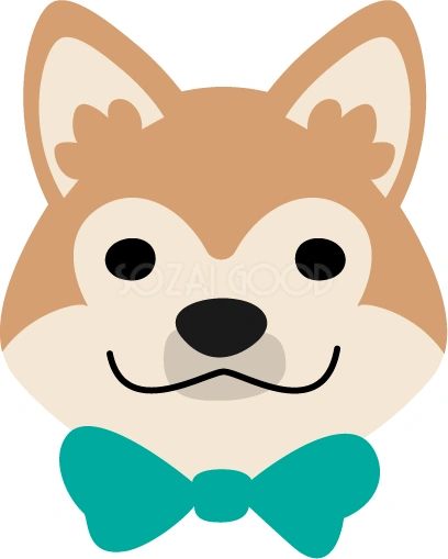 緑の蝶ネクタイを付けた柴犬のイラスト