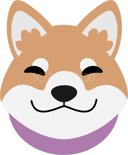 笑顔で紫のスカーフを付けた柴犬のイラスト