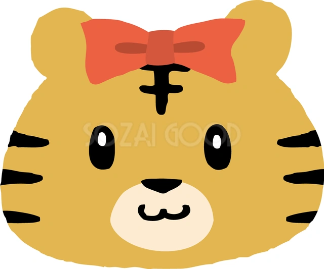 赤いリボンを付けたトラのイラスト