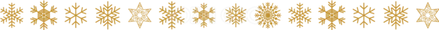 金色の雪の結晶と星を並べた上品なクリスマスライン（背景透過PNG）