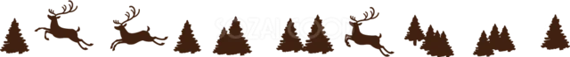 トナカイとモミの木のシルエットを並べたクリスマスライン（背景透過PNG）