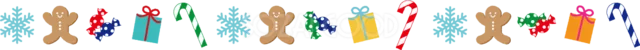ジンジャーブレッド・プレゼント・キャンディケインのクリスマスライン（背景透過PNG）