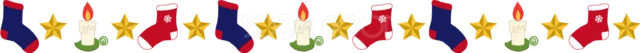 靴下・星・キャンドルを並べたカラフルなクリスマスライン（背景透過PNG）