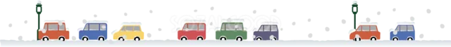 雪道を走る車と信号機を並べた冬の道路ライン（背景透過PNG）