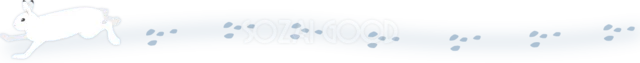 走る雪うさぎと長く続く足跡の冬ライン（背景透過PNG）