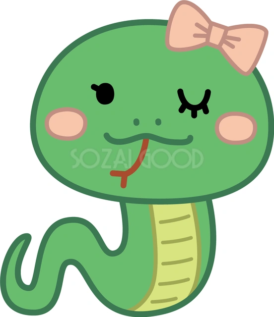 ピンクのリボンを付けた蛇のイラスト