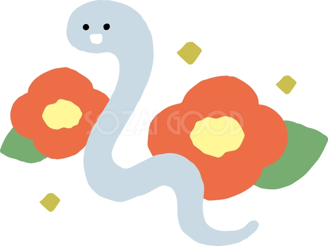 椿と白蛇のイラスト