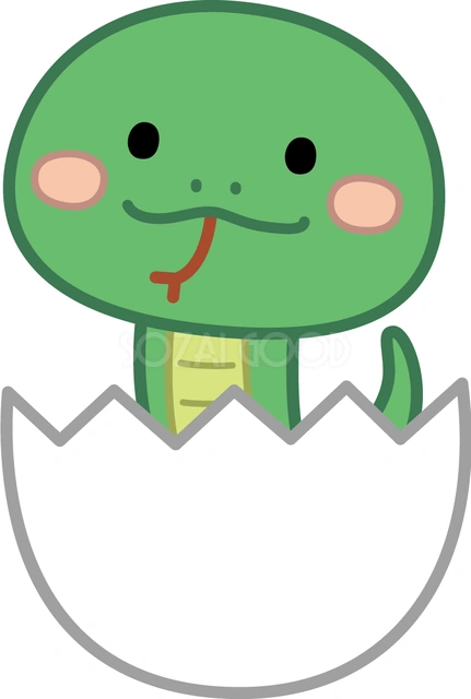 卵から顔を出す緑の蛇のイラスト