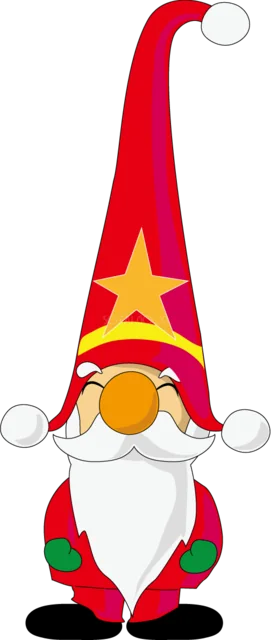 星柄の長い帽子をかぶった小さなクリスマスノームイラスト（背景透過PNG）