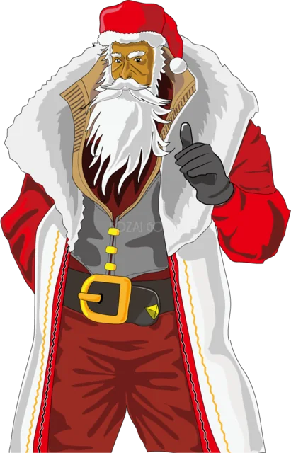 白い袋を背負った黒人のサンタクロースイラスト（背景透過PNG）