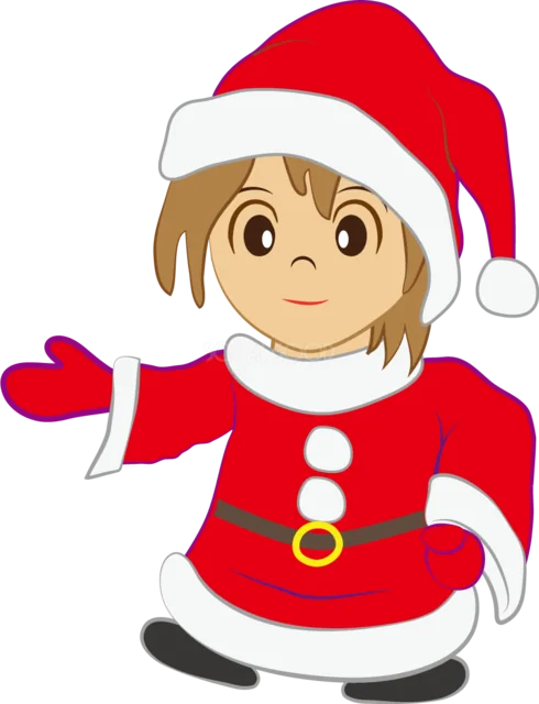 赤い衣装と帽子を着た可愛い男の子サンタイラスト（背景透過PNG）