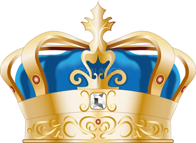 青い布地と金色のユリ紋章を組み合わせた王冠イラスト（背景透過PNG）
