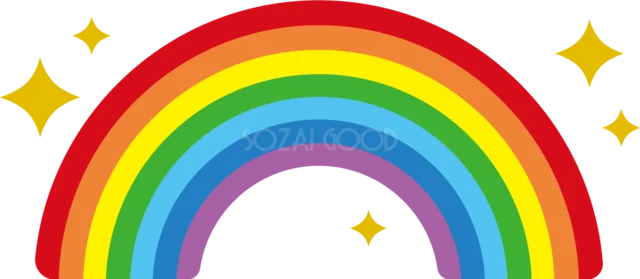 金色のきらめきを添えたシンプルな虹イラスト（背景透過PNG）