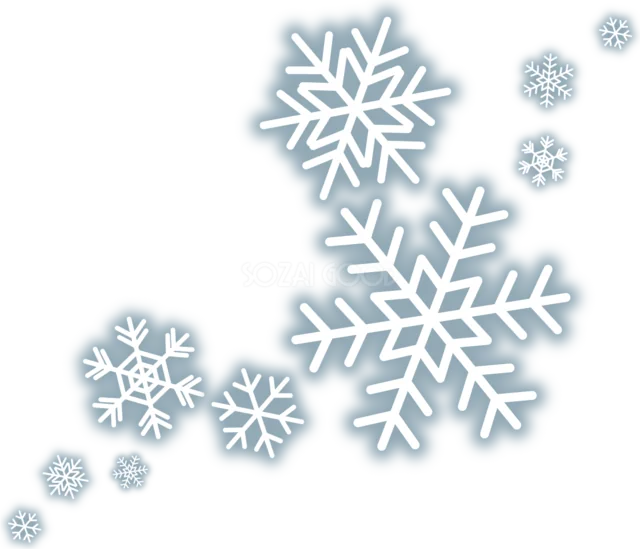 白く輝く雪の結晶を大小に散らした冬の装飾イラスト（背景透過PNG）