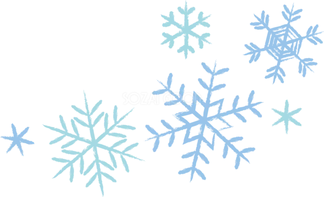 水色の雪の結晶を斜めに散らした爽やかな冬の飾りイラスト（背景透過PNG）
